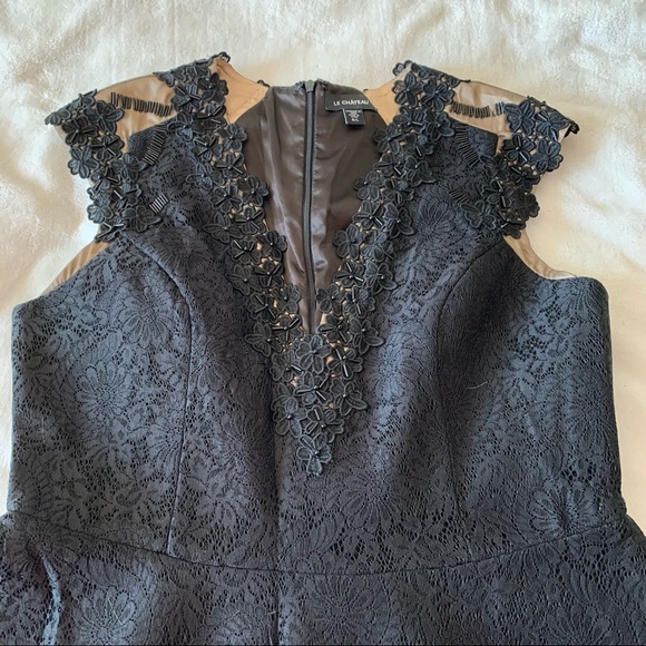 Le Chateau Black Floral Lace Beaded Cocktail Dress L - Picture 12 of 15